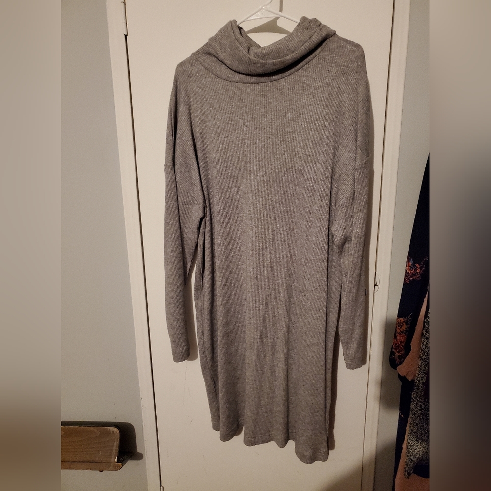 Turtleneck ribbed dress. Long sleeved